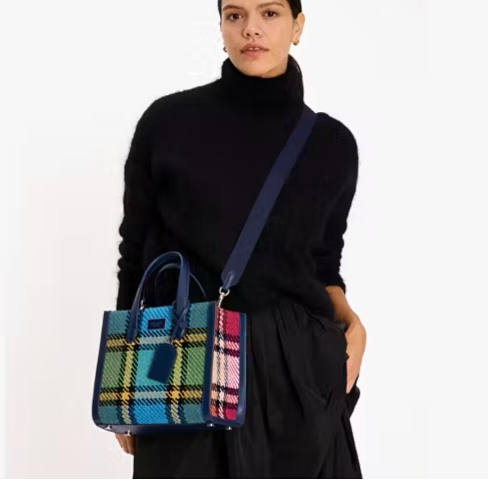 Brand New Kate Spade Manhattan Grand Plaid Tweed Small Tote